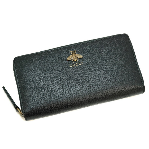Gucci Motif Bee Long Wallet Zip Leather Black - Picture 1 of 9